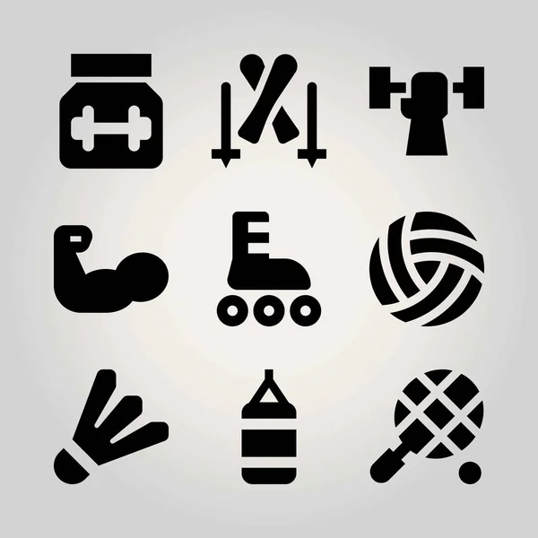 Ensemble d'icônes vectorielles sport. badminton, protéines, tennis et muscles — Image vectorielle