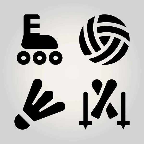 Набор значков спортивного вектора. бадминтон, волейбол, роликовые коньки и мяч — стоковый вектор