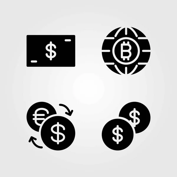 Banku wektor zestaw ikon. Dolar, pieniądze i monety — Wektor stockowy