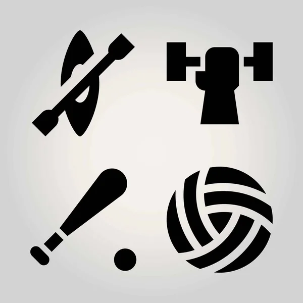 Spor vektör Icon set. Halter, beyzbol, top ve voleybol — Stok Vektör