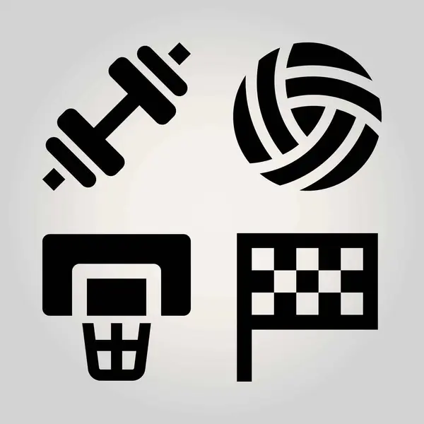 Deporte icono de vector conjunto. bandera, voleibol, mancuerna y baloncesto — Vector de stock