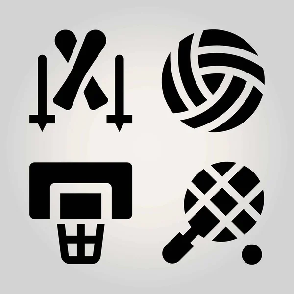 Sport vector icon set. Skiën, volleybal, bal en mand geval — Stockvector