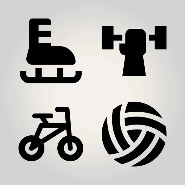 Deporte icono de vector conjunto. bicicleta, pelota, voleibol y levantamiento de pesas — Archivo Imágenes Vectoriales
