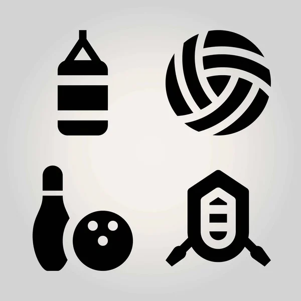 Sport-Vektor-Symbol gesetzt. Rafting, Bowling, Ball und Boxsack — Stockvektor