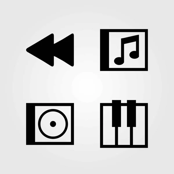 Conjunto de iconos vectoriales multimedia. rebobinado, disco compacto y teclado — Vector de stock