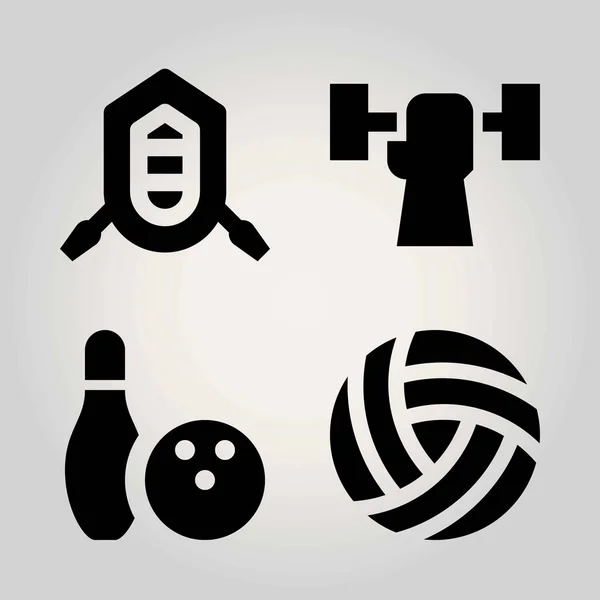 Sport vector icon set. rafting, volleyball , ball and bowling — Stock Vector