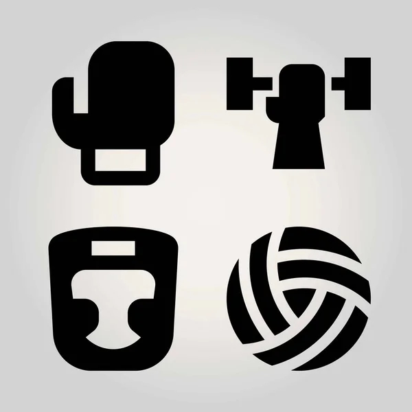 Sport vector icon set. volleybal, Gewichtheffen, boksen en boksen masker — Stockvector