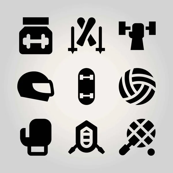 Set di icone vettoriali sportive. pallavolo, proteine, pugilato e sci — Vettoriale Stock