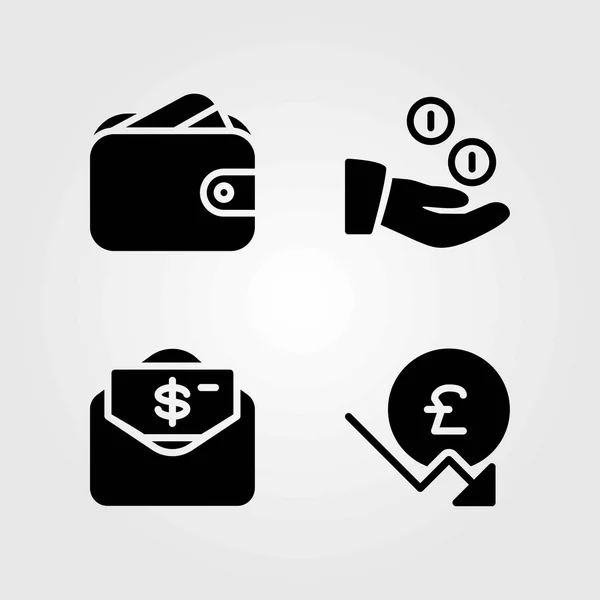 Geld vector icons set. geld, muntstukken en dollar — Stockvector