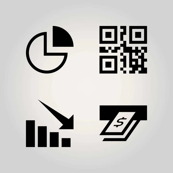 Conjunto de iconos de vector tecnológico. pérdida, gráfico circular, flecha y dólar — Vector de stock