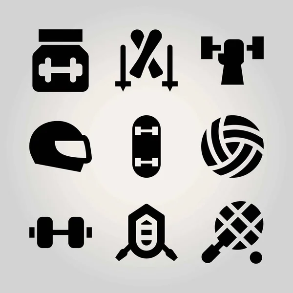 Sport vector icon set. volleyball , weightlifting, protein and ball — Stock Vector