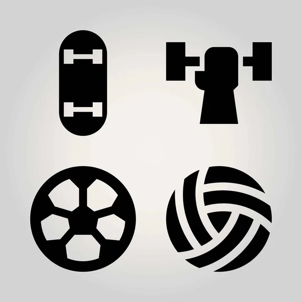 Sport vector icon set. ball, football, skateboard and weightlifting — Stock Vector