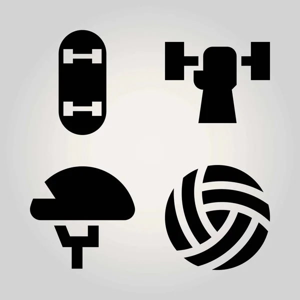 Sport vector icon set. weightlifting, skateboard, ball and helmet — Stock Vector