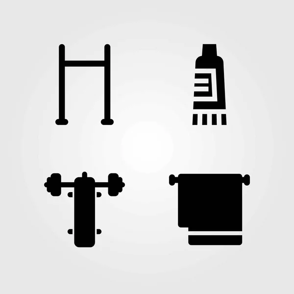 Fitness vector icons set. towel, pull up and pull up bar — Stock Vector
