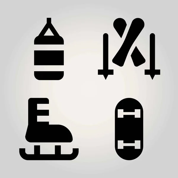 Ensemble d'icônes vectorielles sport. planche à roulettes, ski, patin à glace et sac de boxe — Image vectorielle