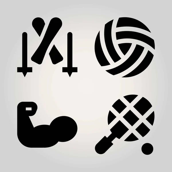 Spor vektör Icon set. kas, voleybol, tenis ve top — Stok Vektör