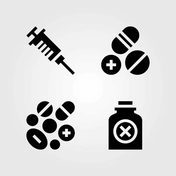 Medical vector icons set. pills and syringe — Stock Vector