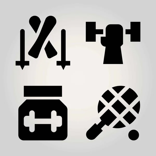 Spor vektör Icon set. Halter, tenis, Kayak ve protein — Stok Vektör