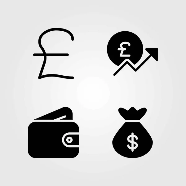 Money vector icons set. bag, money bag and pound sterling — Stock Vector