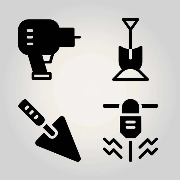 Garden vector icon set. trowel, driller and shovel — Stock Vector