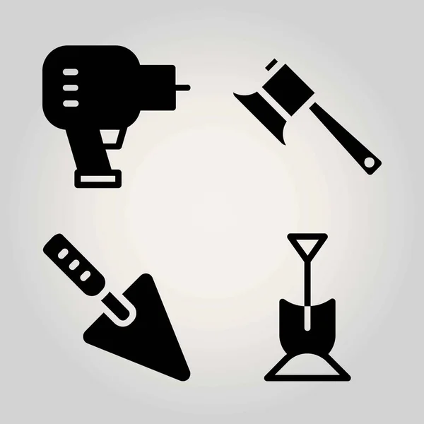 Garden vector icon set. axe, shovel, driller and trowel — Stock Vector