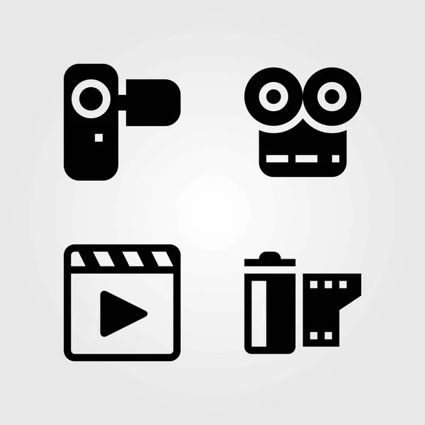 Conjunto de iconos vectoriales tecnológicos. camcoder, reproductor de películas y cámara — Vector de stock