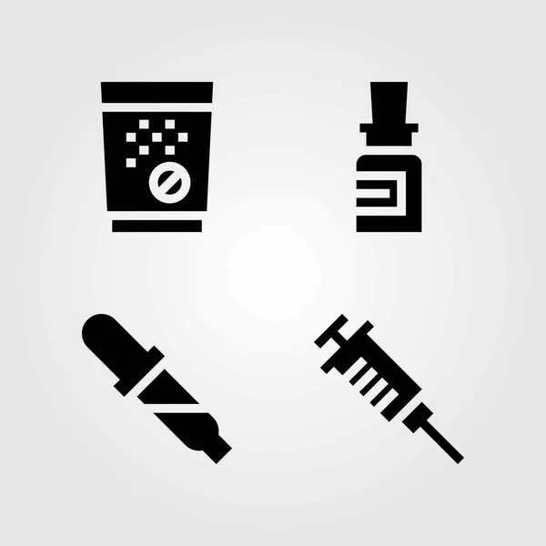 Conjunto de iconos vectoriales médicos. comprimidos, jeringa y pipeta — Vector de stock