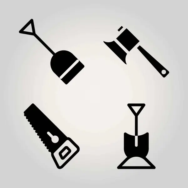 Garden vector icon set. axe, shovel and saw — Stock Vector