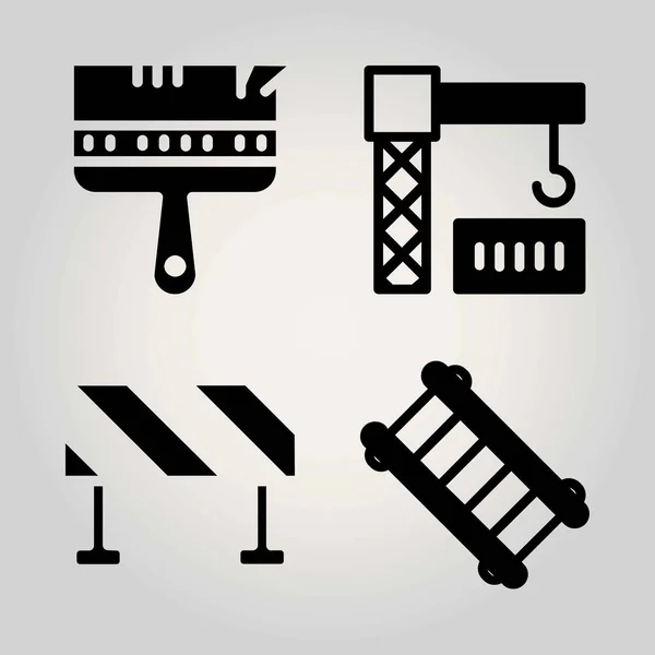 Bouw vector icon set. kwast, ladder, kraan en barrière — Stockvector