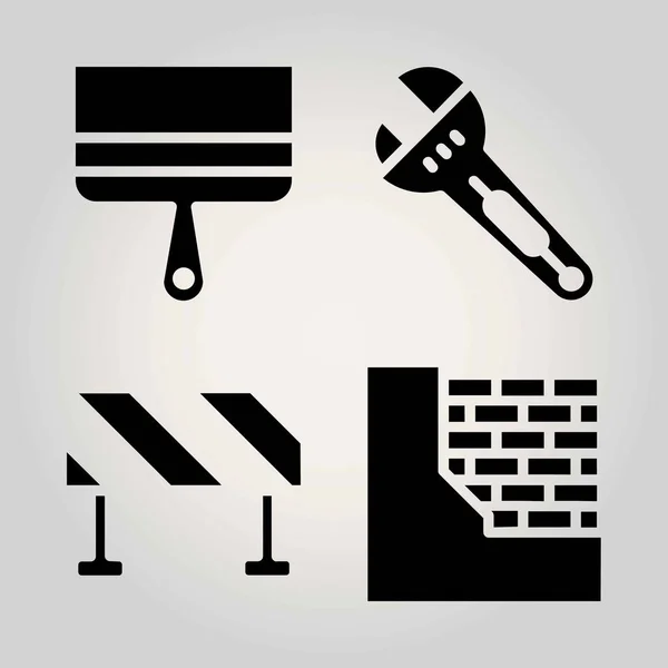 Konstruktionsvektorsymbole gesetzt. Mauerwerk, Barriere, Schraubenschlüssel und Pinsel — Stockvektor