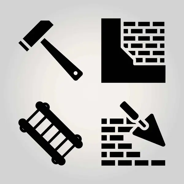 Conjunto de iconos de vector de construcción. muro de ladrillo, martillo y escalera — Archivo Imágenes Vectoriales