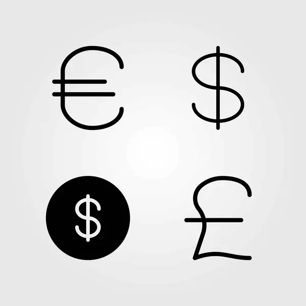 Sign vector icons set. dollar, dollar coin and euro — Stock Vector