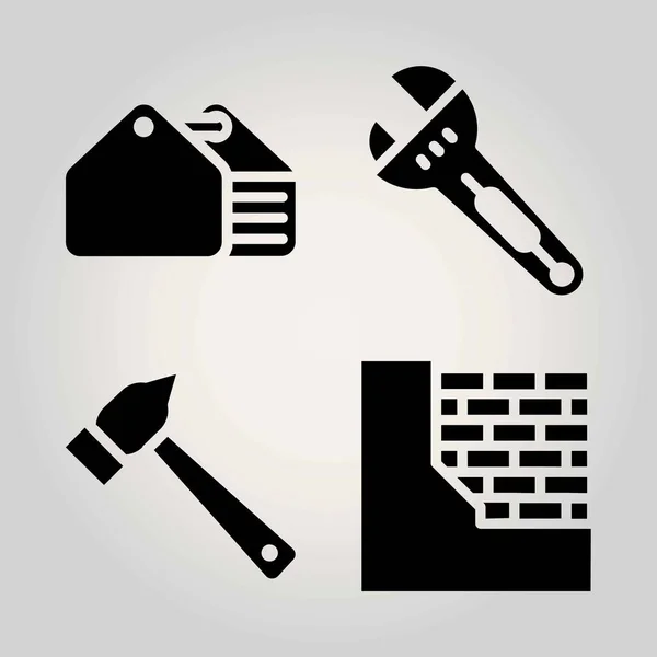 Набір будівельних векторів. коробка інструментів, гайковий ключ, цегляна стіна і молоток — стоковий вектор
