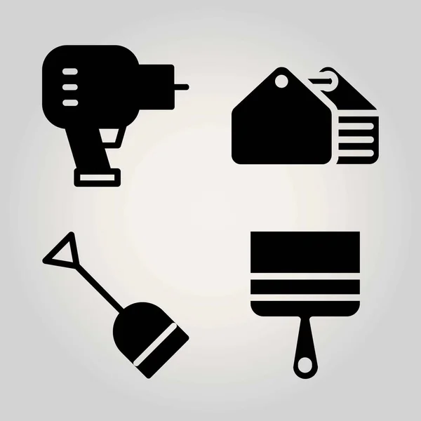 Ensemble d'icône vectorielle de construction. brosse à peinture, perceuse, pelle et boîte à outils — Image vectorielle