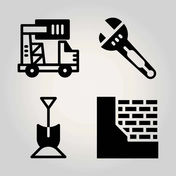 Budowy wektor zestaw ikon. łopata, klucz, cement i ciężarówki — Wektor stockowy