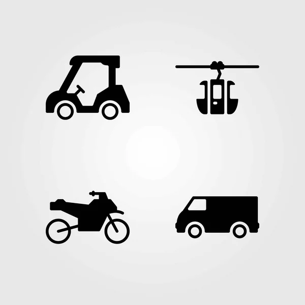 Dopravní vektorové ikony nastavit. golfový vozík, kabina lanovky a van — Stockový vektor