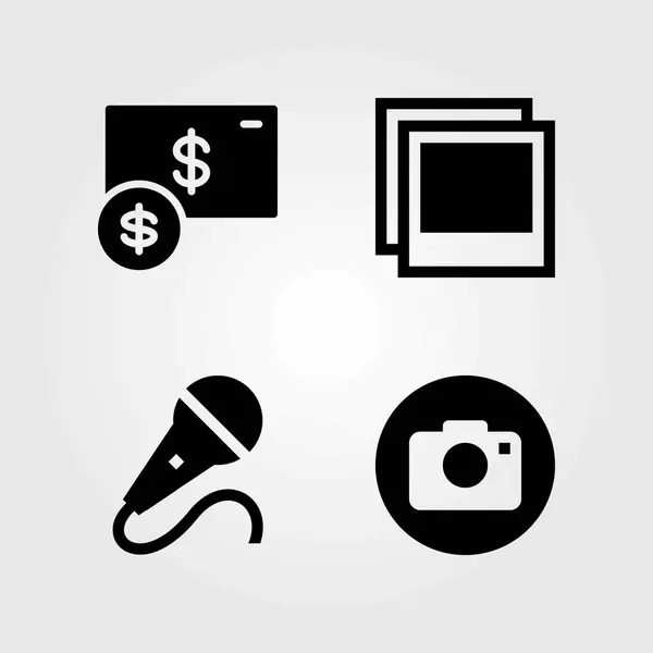 Knappar vektor ikoner set. Foto, mic och dollar — Stock vektor