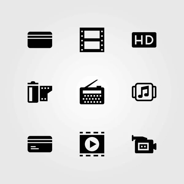 Technologie vector iconen instellen. filmrol, music player en speler van de film — Stockvector