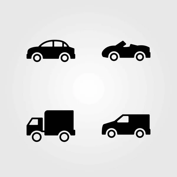 Набор значков транспортного вектора. грузовик, автомобиль и фургон — стоковый вектор