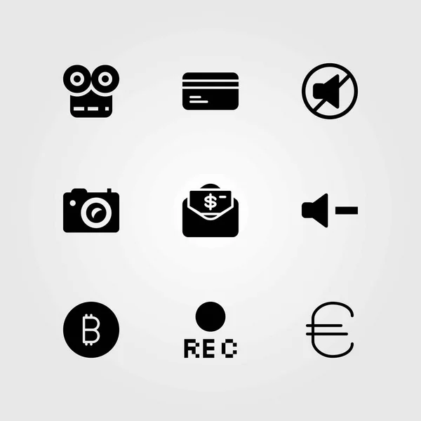 Buttons vector icons set. rec, movie player and mute — Stock Vector