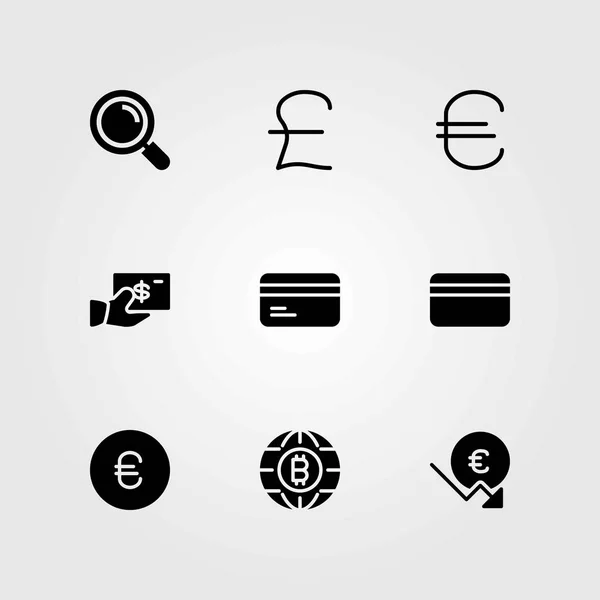 Money vector icons set. credit card, dollar and euro — Stock Vector