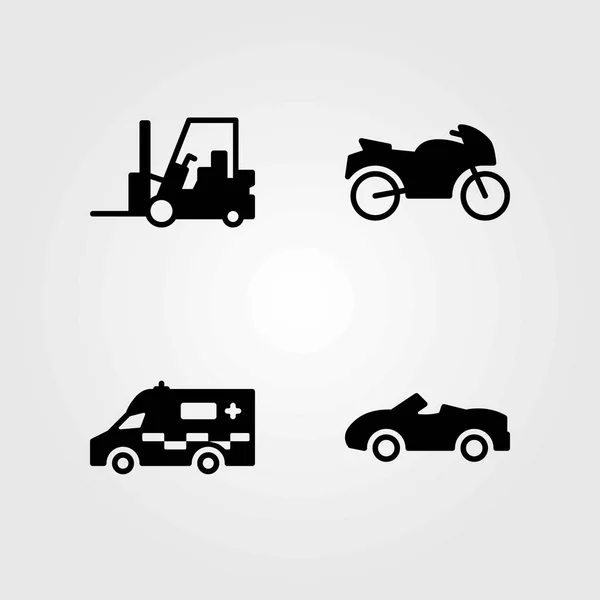 Набір транспортних векторних піктограм. швидка, мотоцикл та автомобіль — стоковий вектор