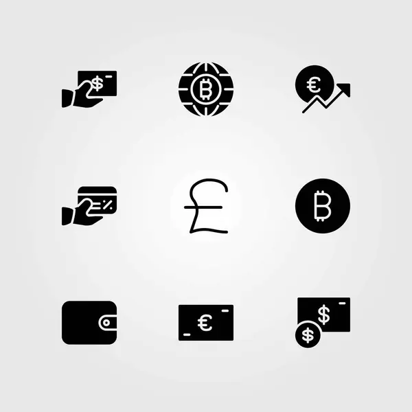 Money vector icons set. credit card, pound sterling and dollar — Stock Vector
