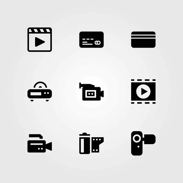 Technology vector icons set. video camera, movie player and radio — Stock Vector