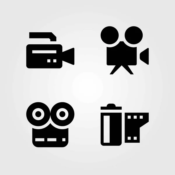 Ensemble d'icônes vectorielles technologiques. caméra vidéo, rouleau de film et lecteur de film — Image vectorielle