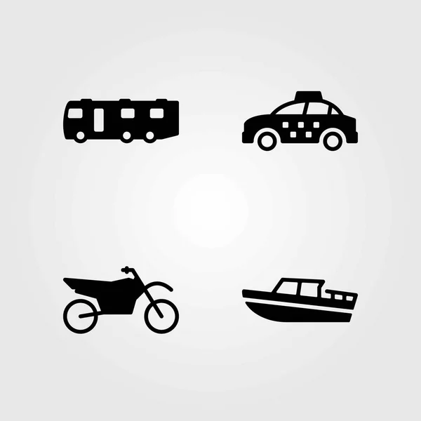 Transportvektorsymbole gesetzt. Motorrad, Taxi und Sportfahrrad — Stockvektor