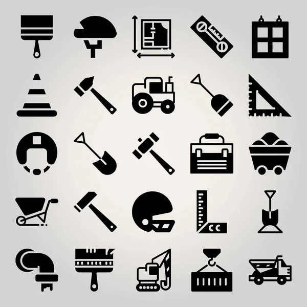 Construction vector icon set. coal, wheelbarrow, pipes and dumper — Stock Vector