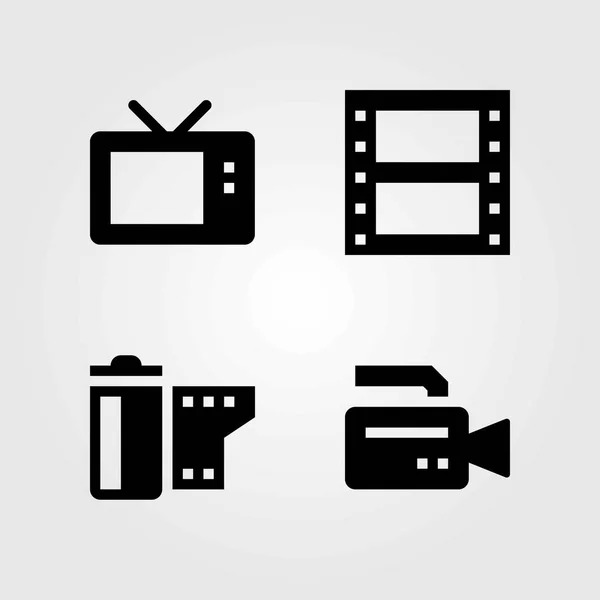 Conjunto de ícones vetoriais de tecnologia. tv, câmera de vídeo e televisão —  Vetores de Stock