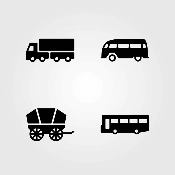 Transport wektor zestaw ikon. autobusów, wagonów i ciężarówek — Wektor stockowy