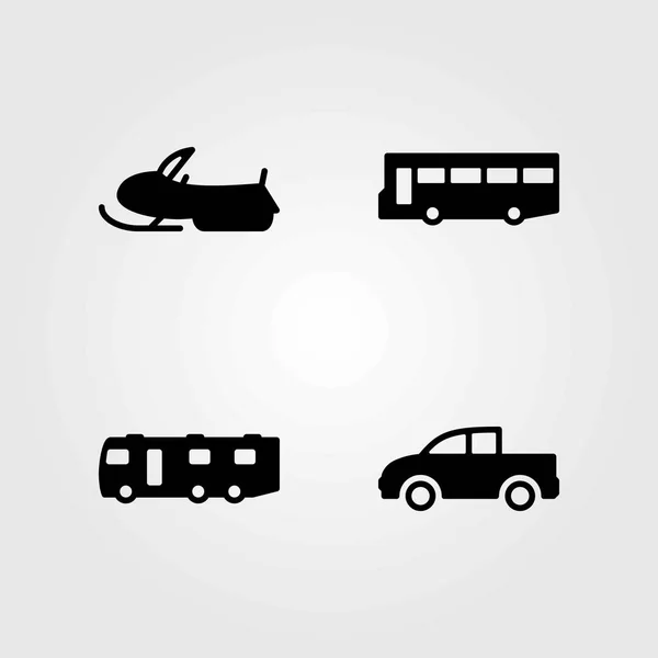 Transport wektor zestaw ikon. Snow mobile, autobusów i samochodów ciężarowych — Wektor stockowy
